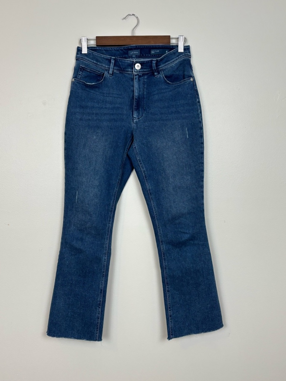 J Jill Jeans Womens 4 Blue Kick Flare‎ Ankle Stretch Raw Hem Mid Rise Denim